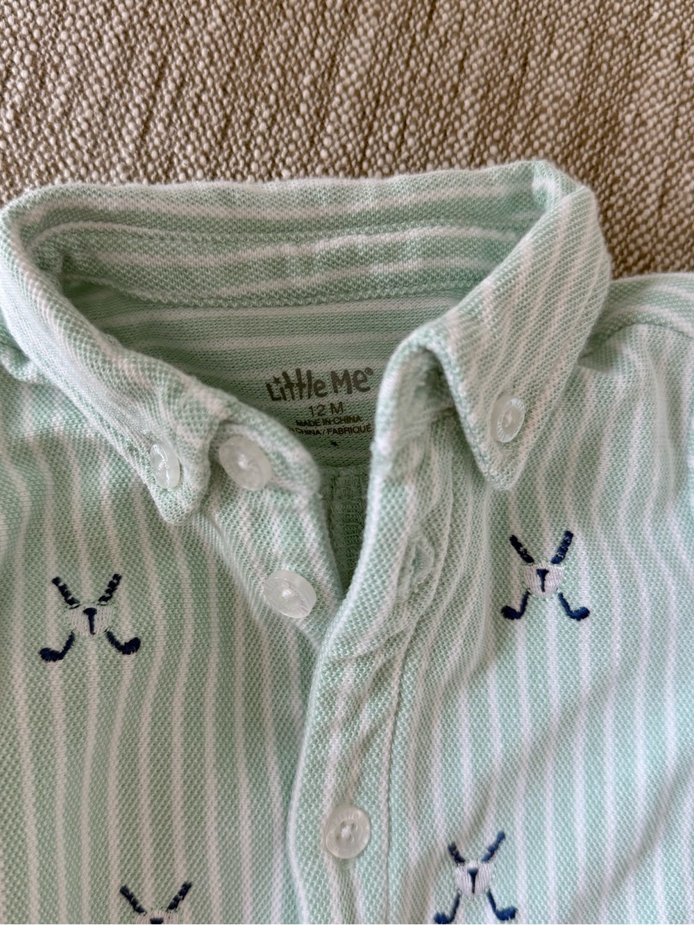 Little Me Mint & White Striped Button-Front Romper - Picture 5 of 5
